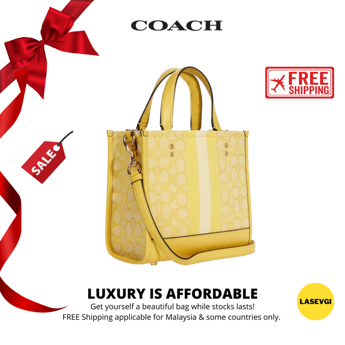 COACH Dempsey Tote 22 In Signature Jacquard With Stripe and COACH Patch/Yellow