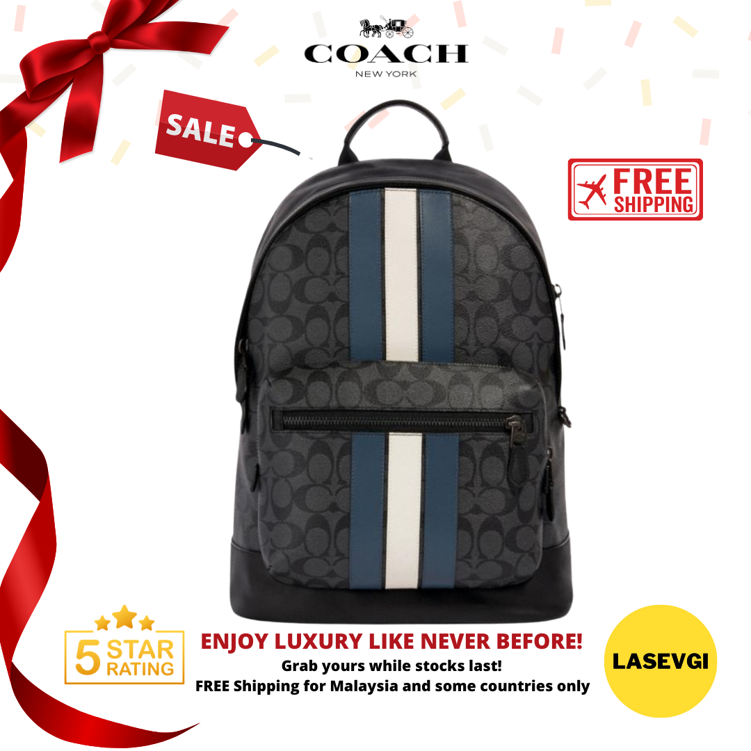 Coach West Backpack in Signature Canvas with Varsity Stripe