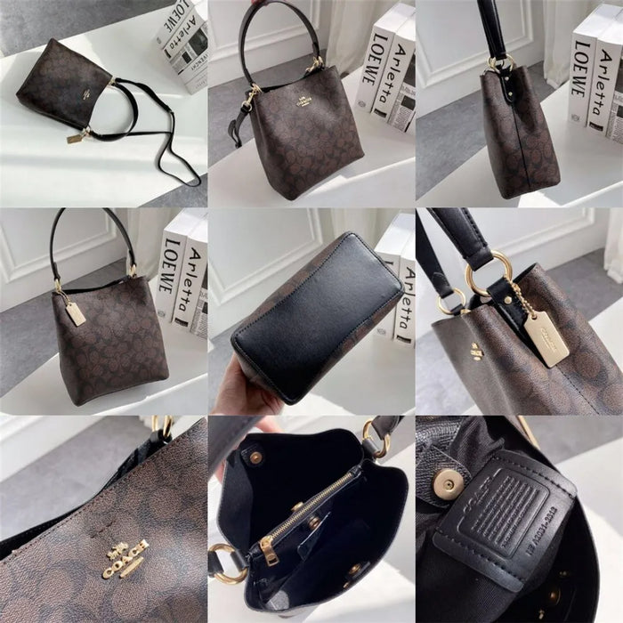 COACH Small Town Bucket Bag in Signature Canvas Brown Black www.lasevgi