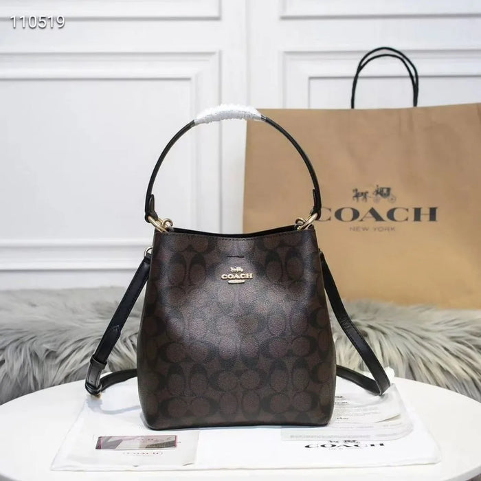 COACH Small Town Bucket Bag in Signature Canvas Brown Black