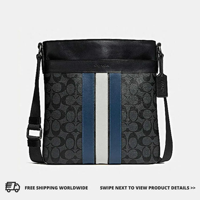 Charles Crossbody In Signature Canvas With Varsity Stripe - Blue /White