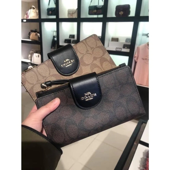 Tech phone wallet in colorblock signature canvas Clearance