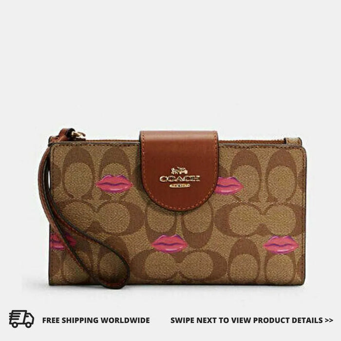 COACH Tech Phone Wallet in Signature Canvas with lips print