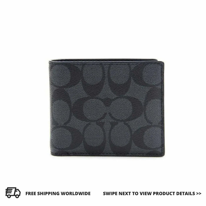 COACH Compact ID Wallet in Signature - Black