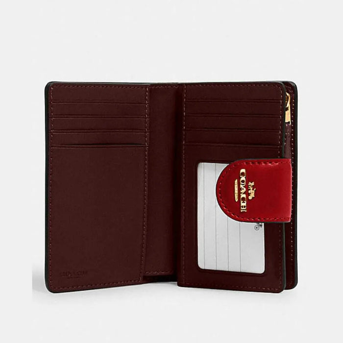 COACH Medium Corner Zip Wallet in Signature Canvas - Brown Red
