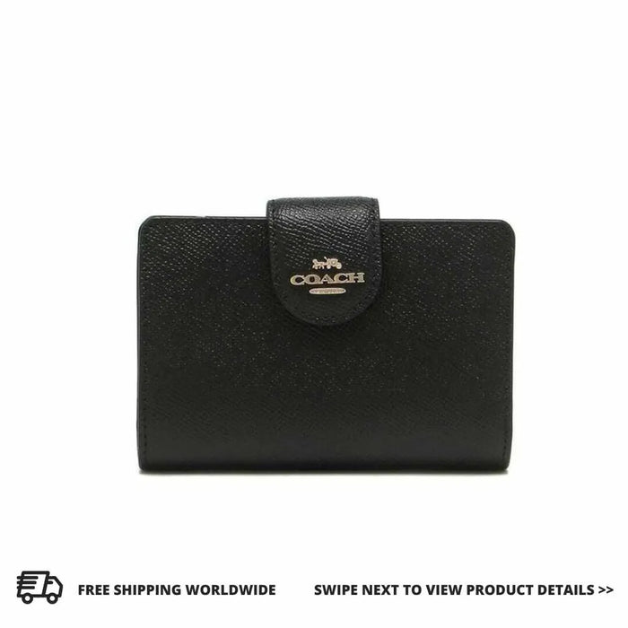 COACH Medium Corner Zip Wallet - Crossgrain Leather - Black