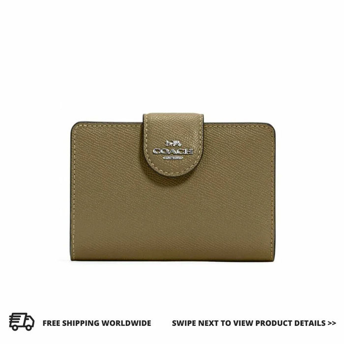 COACH Medium Corner Zip Wallet Crossgrain Leather - Kelp/Dark Green