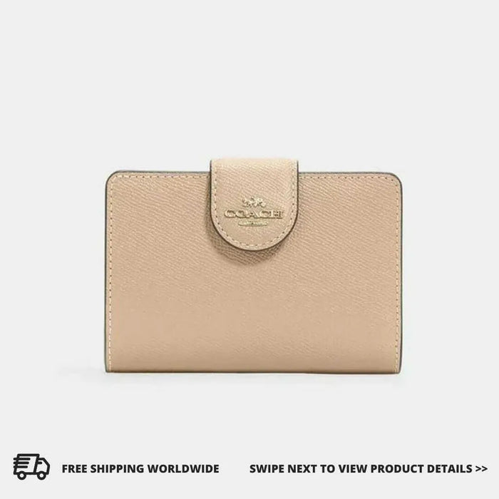 COACH Medium Corner Zip Wallet Crossgrain Leather - Taupe/Light Brown