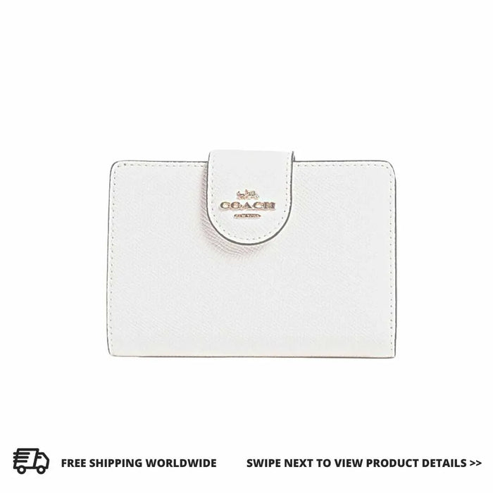 COACH Medium Corner Zip Wallet Crossgrain Leather - Chalk/White