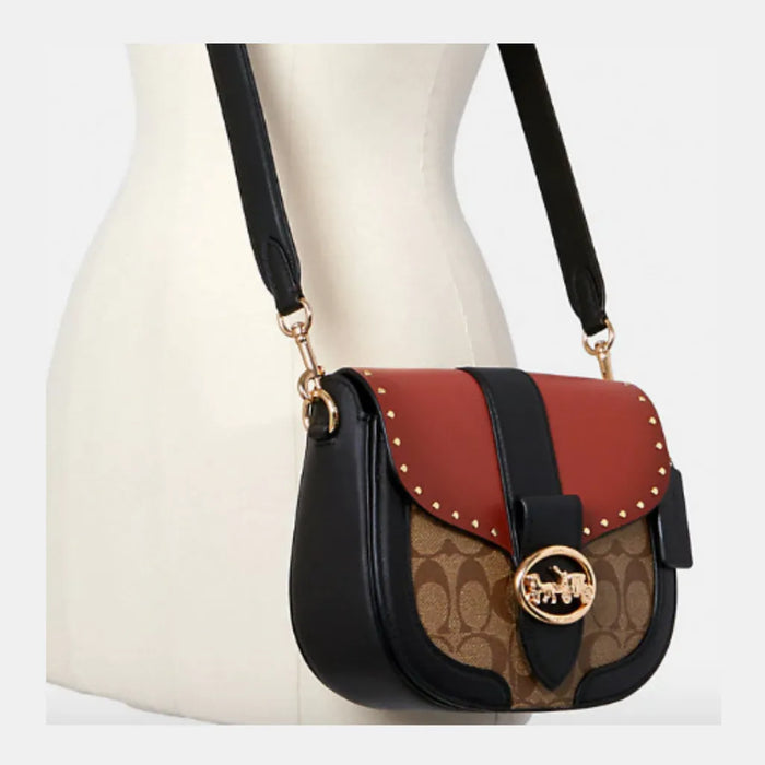 COACH Georgie Saddle Bag In Colorblock Signature Canvas With Rivets