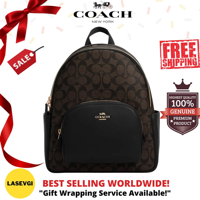 COACH Court Backpack In Signature Canvas - Brown Black