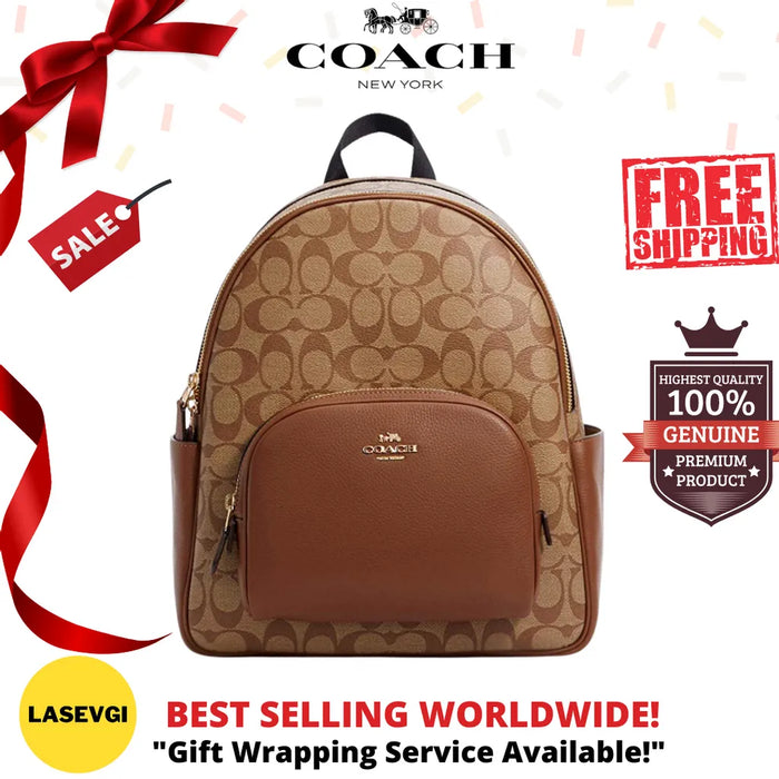 COACH Court Backpack In Signature Canvas - Brown Saddle