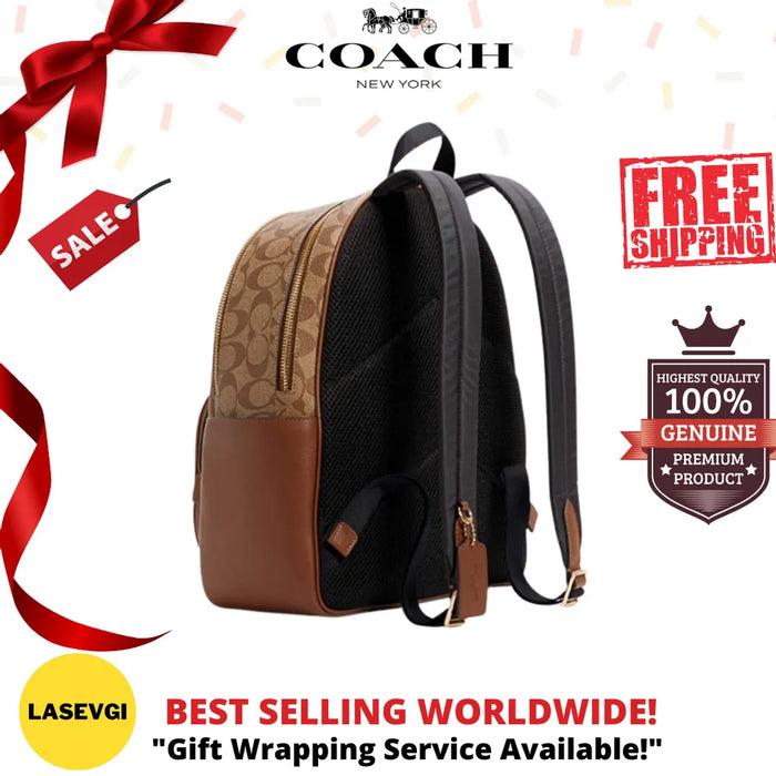 COACH Court Backpack In Signature Canvas - Brown Saddle - www.lasevgi.com