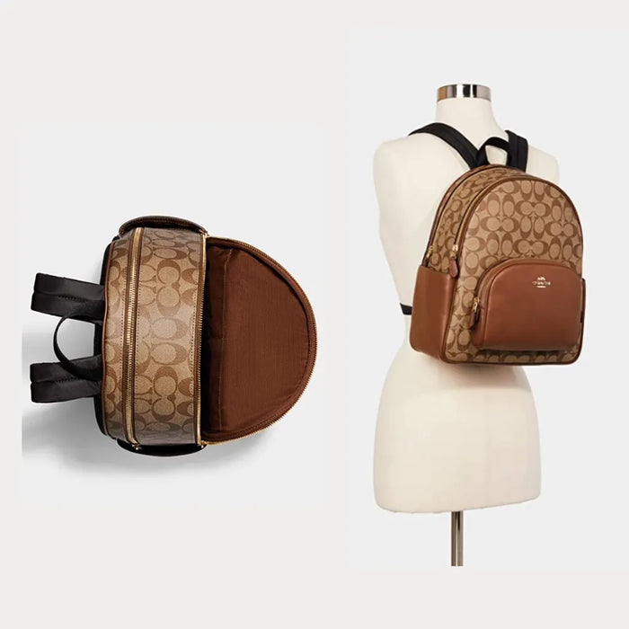 COACH Court Backpack In Signature Canvas - Brown Saddle - www.lasevgi.com