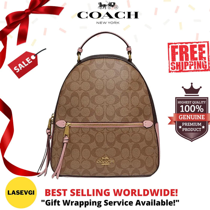 COACH Jordyn Backpack With Signature Canvas - Khaki Pink - www.lasevgi.com