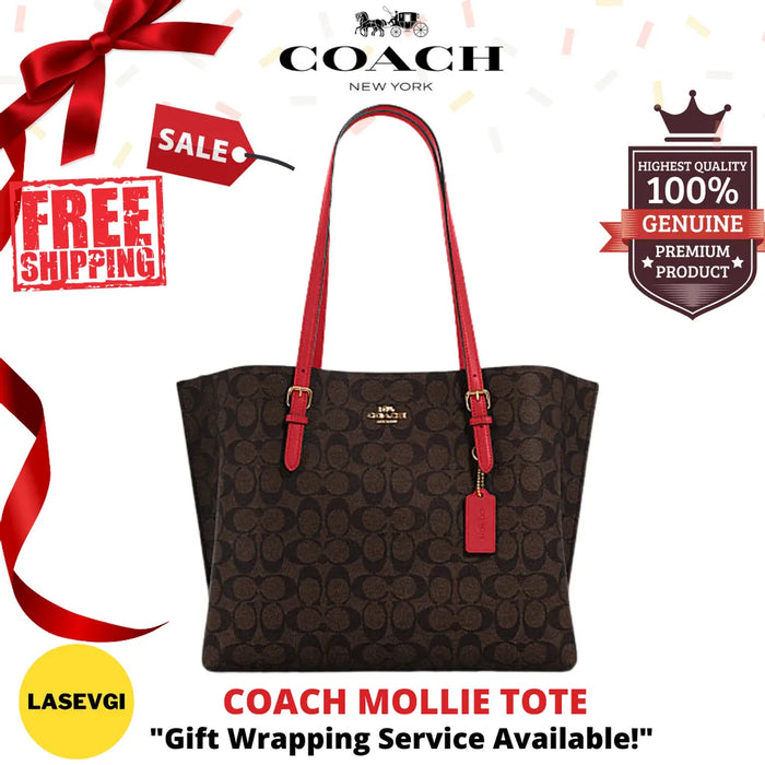 COACH Mollie Tote in Signature Canvas Brown 1941 Red - www.lasevgi.com