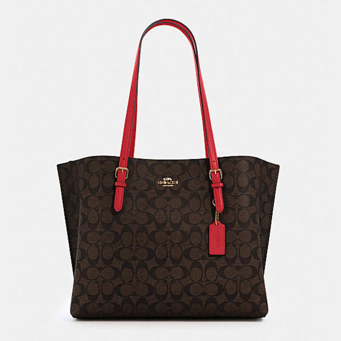 COACH Mollie Tote in Signature Canvas Brown 1941 Red