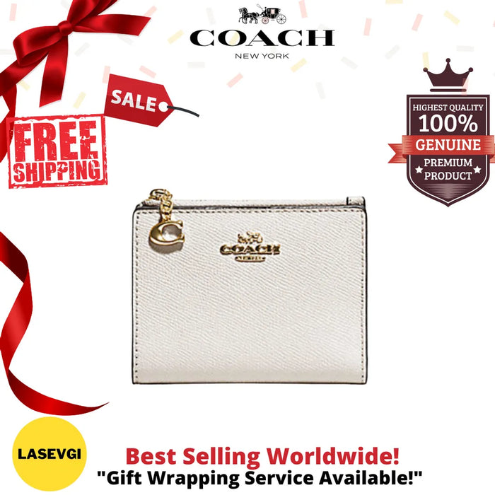 COACH Snap Card Wallet Crossgrain Leather in Chalk White