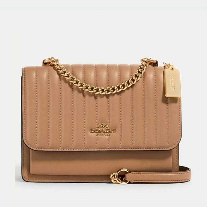 COACH Klare Crossbody With Linear Quilting Taupe Brown