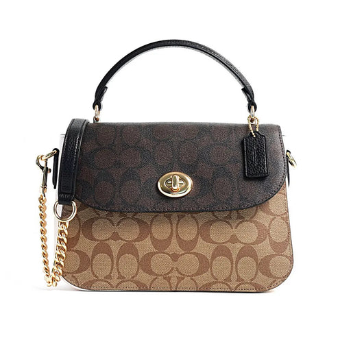 COACH Marlie Top Handle Satchel in Blocked Signature Canvas - Khaki Brown - www.lasevgi.com