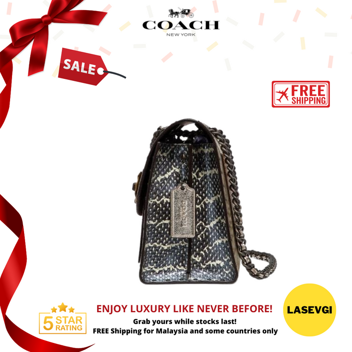 COACH Parker In Signature Canvas With Tivets And Snakeskin Detail Pewter- 39679