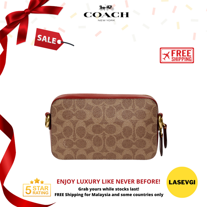 COACH Charter Slim Crossbody In Signature Canvas With Patches- Tan/Rust Multi