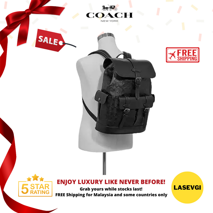 COACH Hudson Backpack In Signature Leather Embossed Black F50053 www.lasevgi