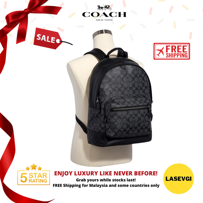 COACH West Backpack in Signature Canvas Charcoal Black - www.lasevgi.com