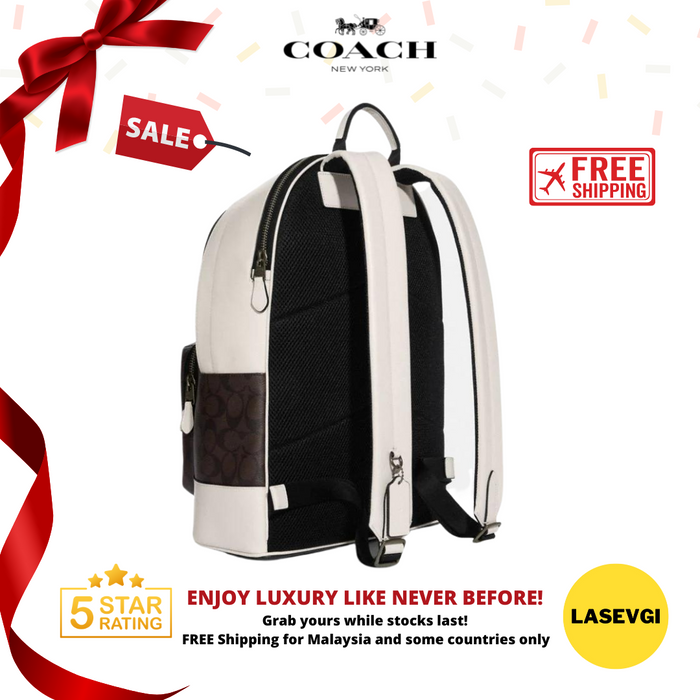 COACH West Backpack in Signature Canvas with Varsity Motif - White CB909