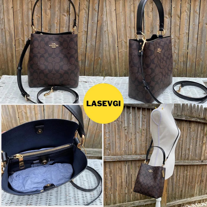 COACH Small Town Bucket Bag in Signature Canvas Brown Black www.lasevgi