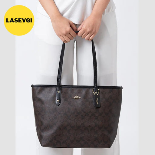 COACH City Zip Tote Brown Black 58292 www.lasevgi