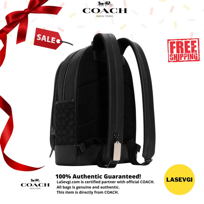 COACH Thompson Backpack In Signature Jacquard With Varsity Stripe Black