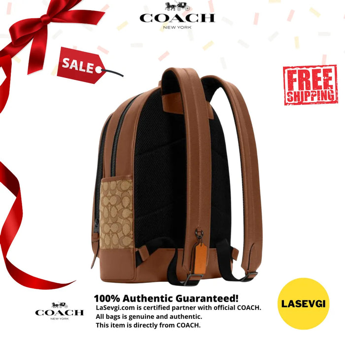 COACH Thompson Backpack In Signature Jacquard With Varsity Stripe Brown