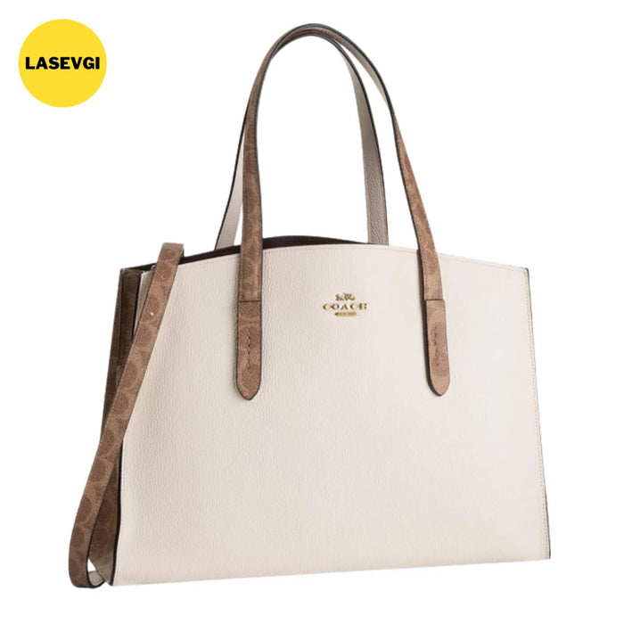 COACH Charlie Carryall with Signature Canvas Blocking - Tan Chalk