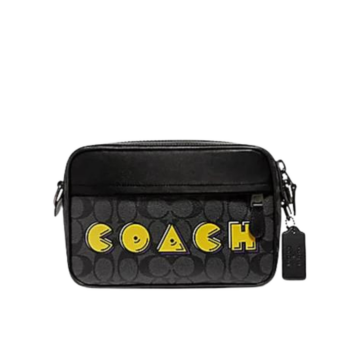 Coach Graham Crossbody In Signature Canvas With PAC-MAN Coach Print-Charcoal/Black F72923