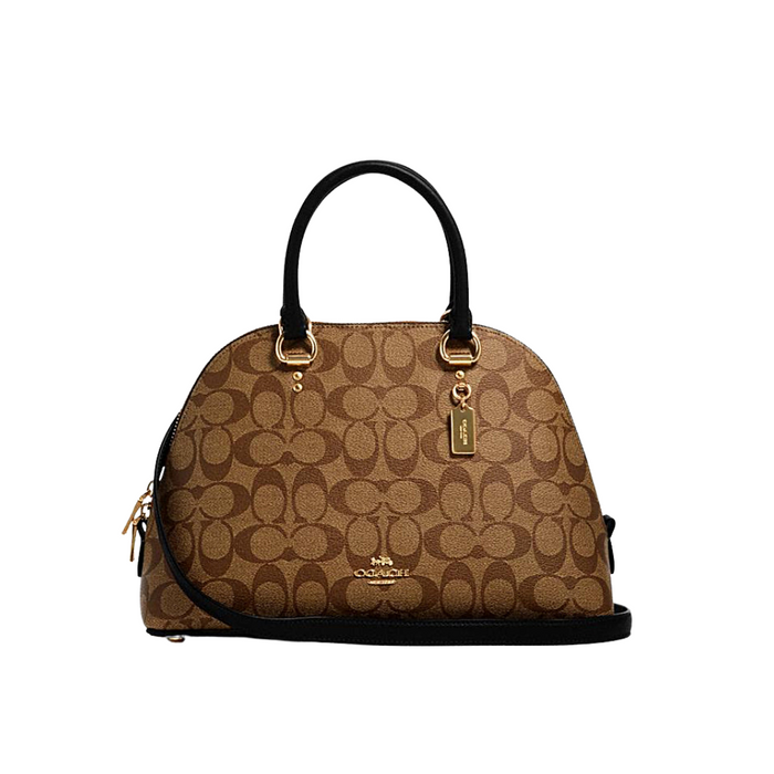 COACH Katy Satchel in Signature Canvas Khaki Black 2558