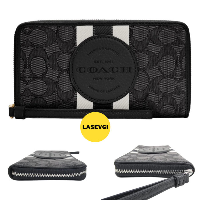 COACH Dempsey Large Phone Wallet In Signature Jacquard With Stripe And Coach Patch-Black