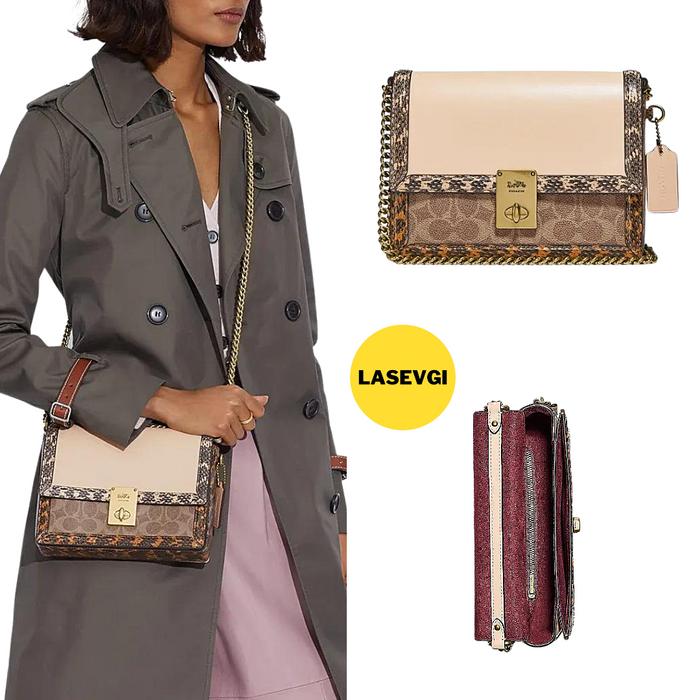 Hutton shoulder bag in signature canvas with snakeskin detail Clearance