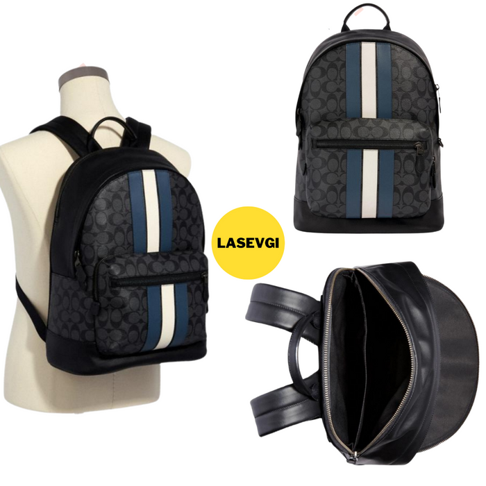 COACH West Backpack in Signature Canvas - Varsity Stripe