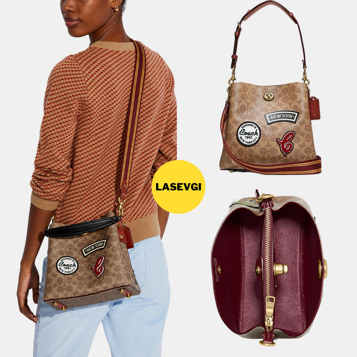 Coach Willow Bucket Bag in Signature Canvas with Coach Patches