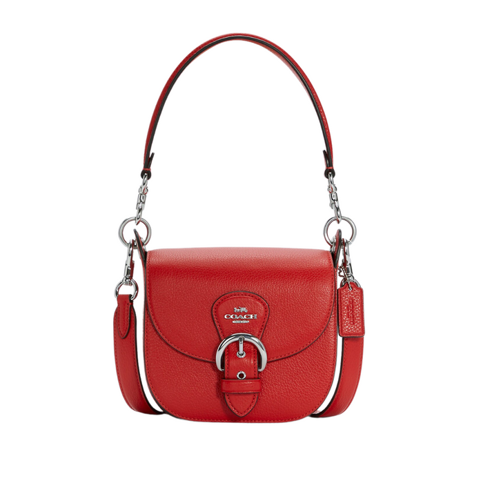 COACH Kleo Shoulder Bag 17-Silver/Bright Poppy(Red)