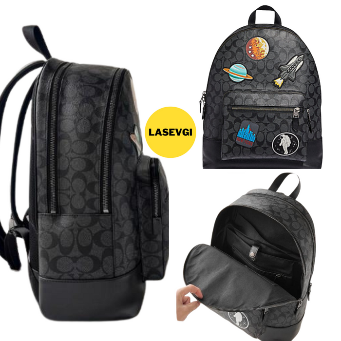 COACH West Backpack in Signature Canvas  with space patches F29040