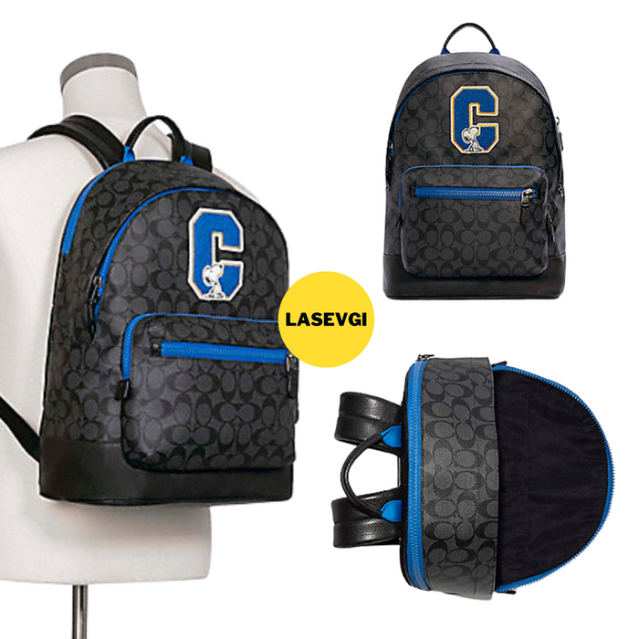 Coach x peanuts west backpack in signature canvas with snoopy Clearance