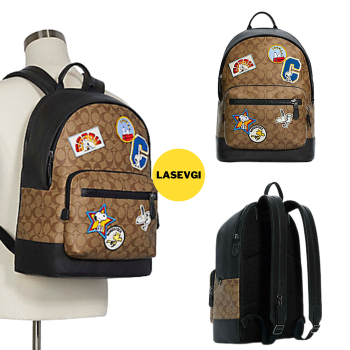 Coach X Peanuts West Backpack In Signature Canvas With Varsity Patches C4030