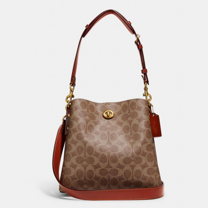 Coach Willow Bucket Bag In Signature Canvas in Tan Rust