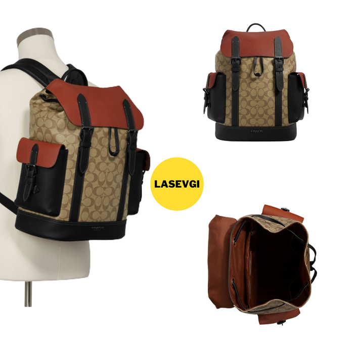 COACH Hudson Backpack In Colorblock Signature Canvas-Gunmetal/Khaki Terracotta Multi